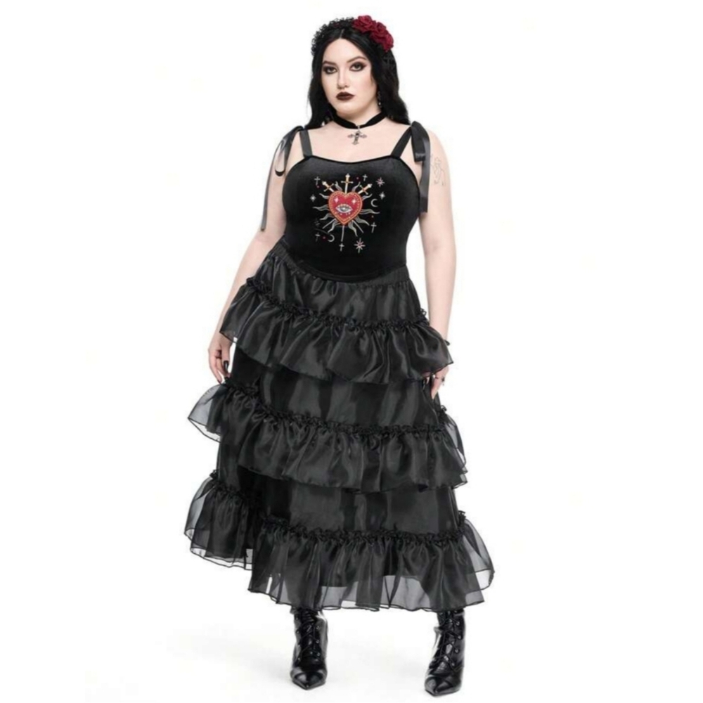 ROMWE | Gothic Lolita Black Embroidered Heart Corset Camisole Crop Top - Picture 8 of 10
